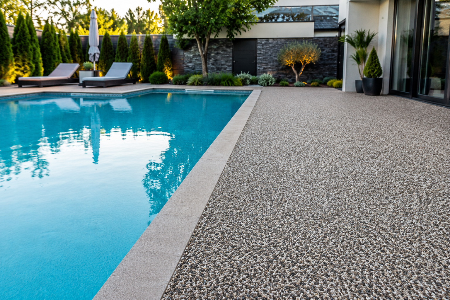pool area with resin bound gravel